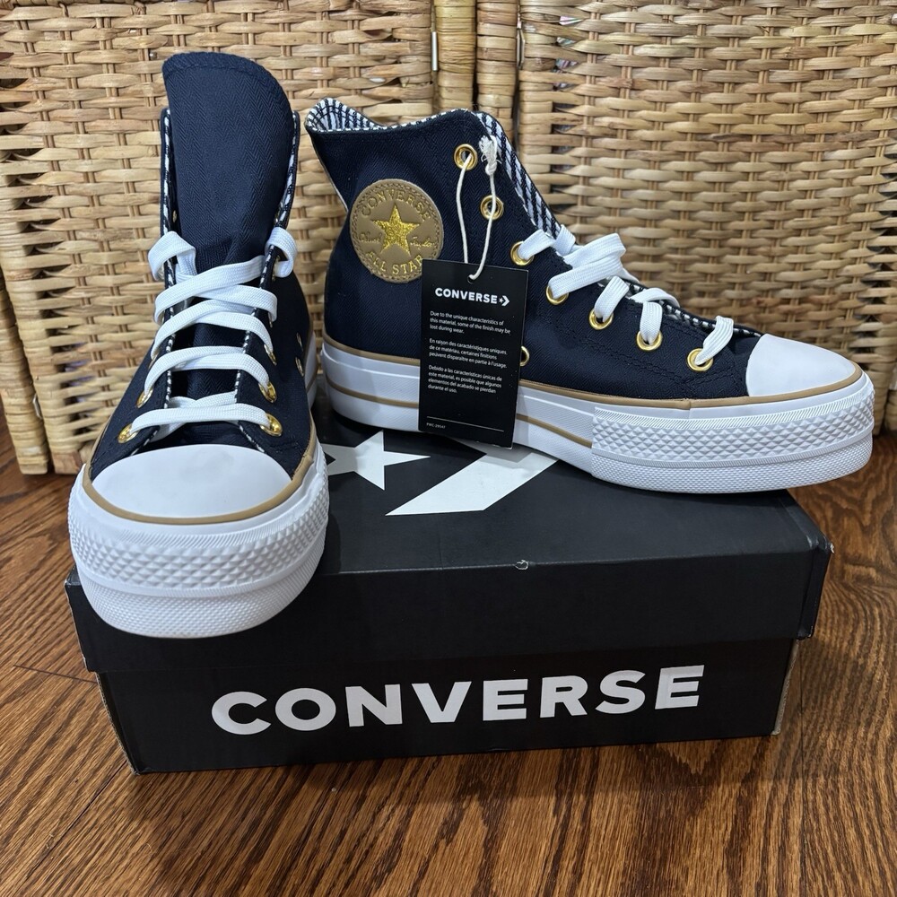 Converse Chuck Taylor All Stars Platform Lift High Top Navy/Gold Sneakers